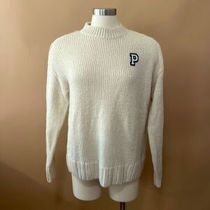 PINK Victoria's Secret Ivory Knit Sweater Logo Mock Neck Women's Small